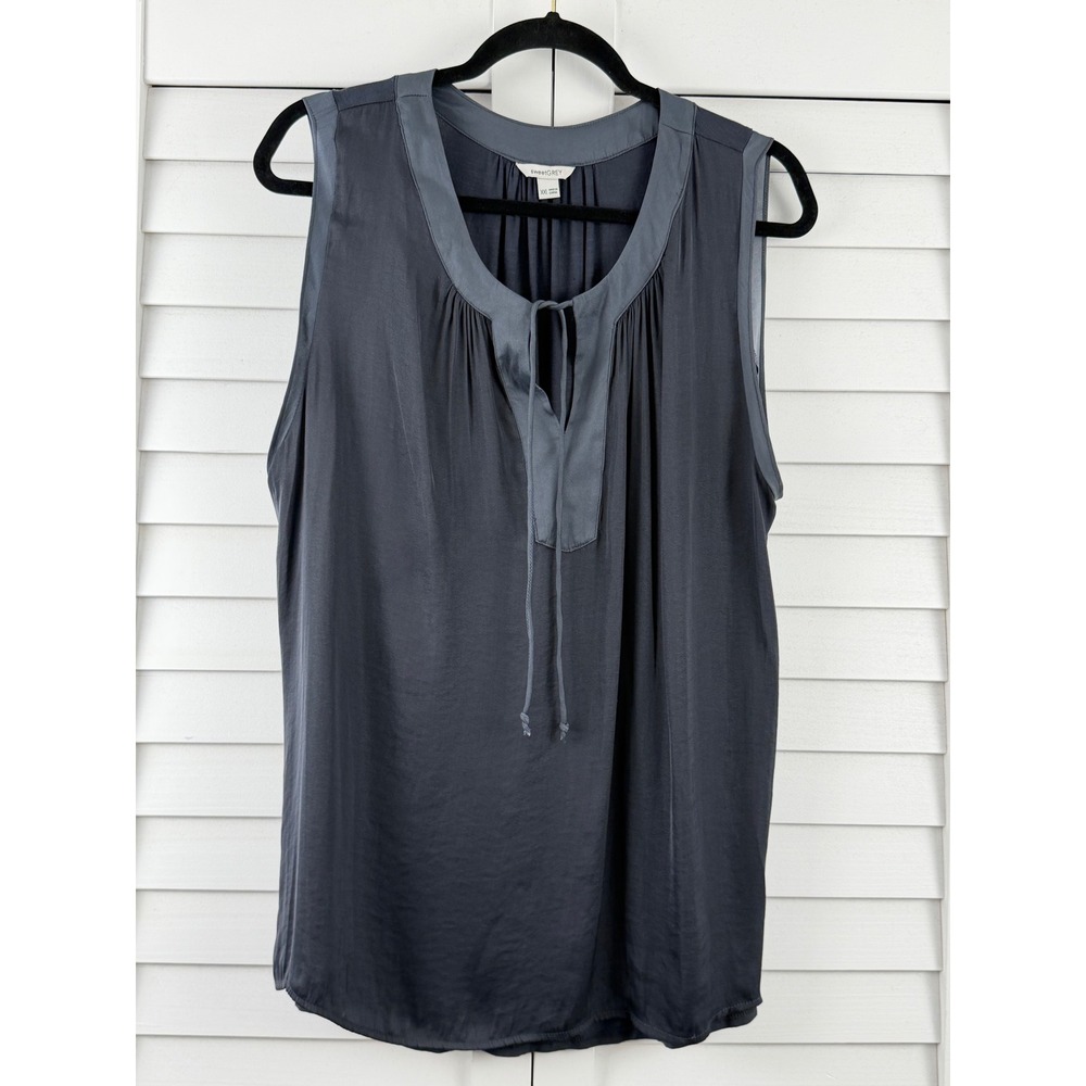 sweetGREY Sleeveless Blouse Women XXL Gray Mixed Media Tie Neck Pleated Back